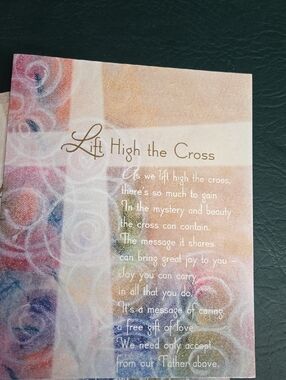 **Religious Prayer Card - Lift High the Cross - Pastel Floral**
